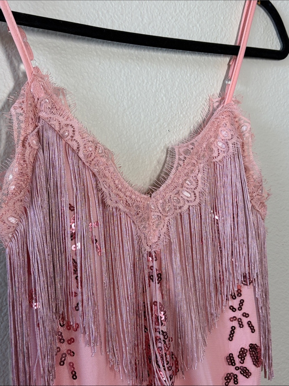 Fringed Pink Sequin Slip Dress - Picture 4 of 9